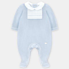 MAMELUCO TERCIOPELO SMOCK NIÑO CELESTE GRIS
