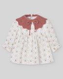 VESTIDO ESTAMPADO M/L C/CUELLO DE PUNTO "LUMBRE" TEJA