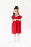 Karla Red smock ruffle sash-col dress