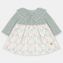 VESTIDO PUNTO Y TELA NIÑA PRAVIA VERDE
