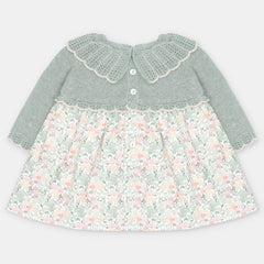 VESTIDO PUNTO Y TELA NIÑA PRAVIA VERDE