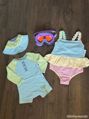 Blue Seersucker Rash Guard One-Piece Set