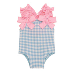 Seersucker Bow One-Piece Swimsuit
