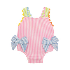 Seersucker Bow One-Piece Swimsuit
