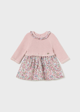 Vestido tricot combinado rosa baby