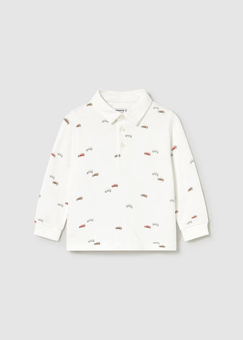 Polo m/l estampado carritos nata