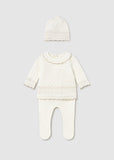 Conj. Polaina y gorro tricot crudo