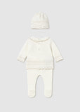 Conj. Polaina y gorro tricot crudo