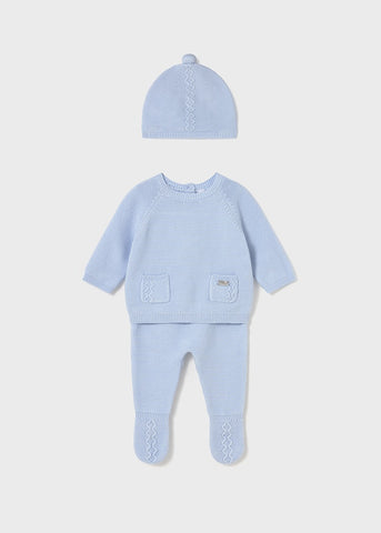 Conj. Polaina y gorro tricot cielo