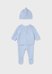 Conj. Polaina y gorro tricot cielo