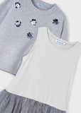 Vestido tricot combinado flores plata