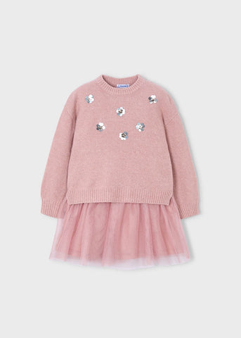 Vestido tricot combinado flores maquillaje