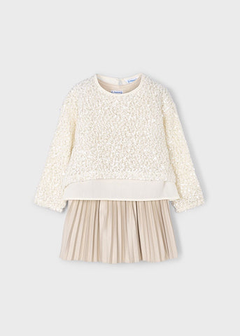 Vestido combinado lentejuelas arena