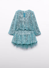 Conj. Falda lentejuelas agua