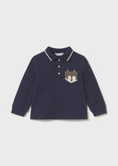 Polo m/l liso detalles zorro azul