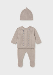 Conj. Polaina y gorro tricot moca