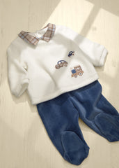 Conj. Polaina tundosado cuello carritos blueberry