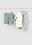 Conj. Leggings chaleco pelo flores anis