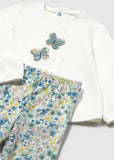 Conj. Leggings chaleco pelo flores anis