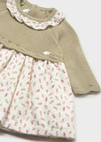 Vestido tricot flores combinado laurel
