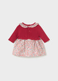 Vestido tricot flores combinado rojo