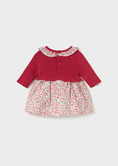 Vestido tricot flores combinado rojo