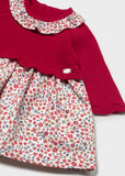 Vestido tricot flores combinado rojo