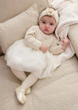 Vestido tricot y tul champagne