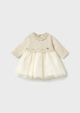 Vestido tricot y tul champagne