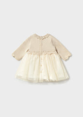 Vestido tricot y tul champagne