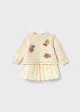 Vestido tricot tul flores cream