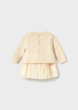 Vestido tricot tul flores cream