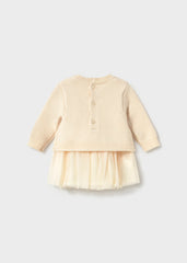Vestido tricot tul flores cream
