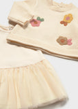 Vestido tricot tul flores cream