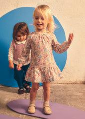 Vestido bambula estampado flores malva