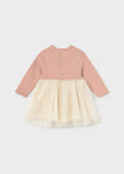 Vestido combinado tricot y tul rosa