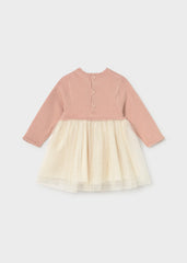 Vestido combinado tricot y tul rosa