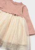 Vestido combinado tricot y tul rosa