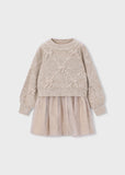 Vestido tricot combinado lazos hojaldre