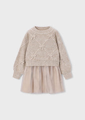 Vestido tricot combinado lazos hojaldre