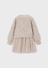 Vestido tricot combinado lazos hojaldre