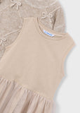 Vestido tricot combinado lazos hojaldre
