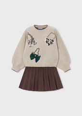 Conj. Falda tricot bolsas café
