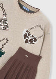 Conj. Falda tricot bolsas café