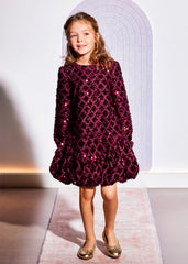 Vestido lentejuelas rombos ciruela