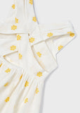 Vestido jacquard flor crema/amarillo