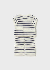 Conj. tricot stripes corazones crudo
