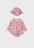 Traje de baño y gorro flores terracota
