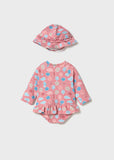Traje de baño y gorro flores terracota