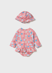 Traje de baño y gorro flores terracota